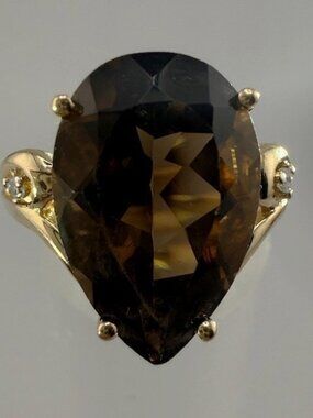 Smokey Quartz Ring 14K Gold - Size 5.5